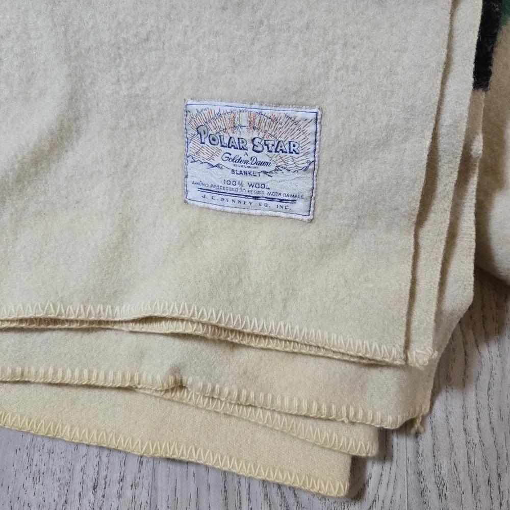 Vintage Polar Star Golden Dawn Blanket 100% Wool JC PENNEY MCM‎ Color Striped
